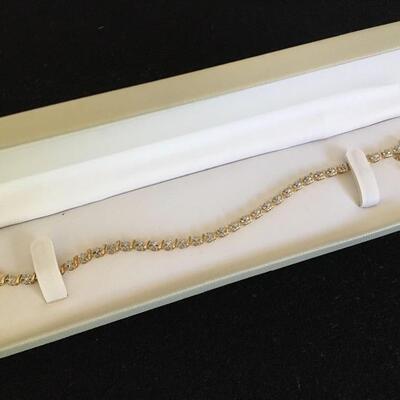 Diamond Style Tennis Bracelet Sterling with Gold Wash 