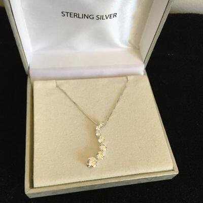 Sterling 18â€ Necklace with Diamond Style Pendant 