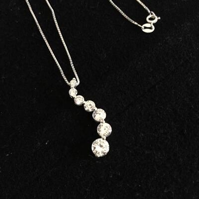 Sterling 18â€ Necklace with Diamond Style Pendant 