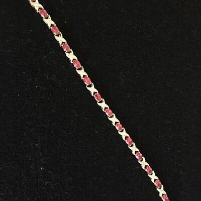 Sterling 7.5â€ Bracelet with 14 Rubies and Gold Wash