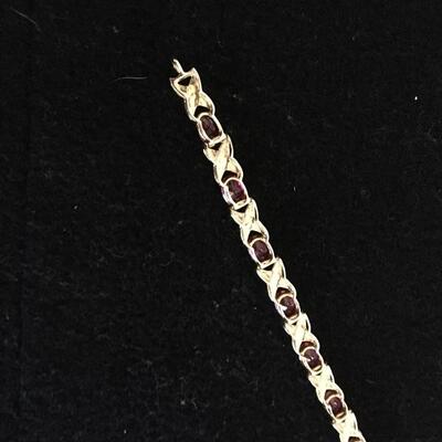 Sterling 7.5â€ Bracelet with 14 Rubies and Gold Wash