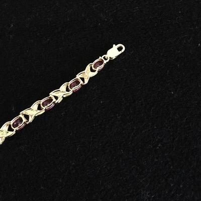 Sterling 7.5â€ Bracelet with 14 Rubies and Gold Wash