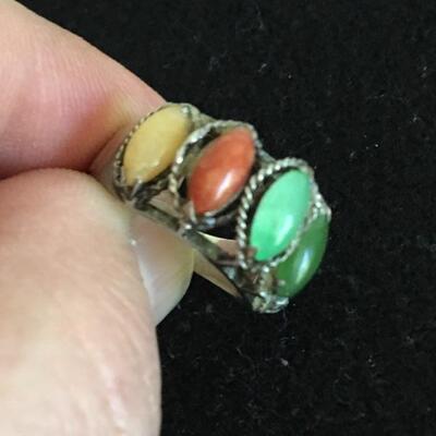 Vintage Sterling Ring with Multi Colored Stones Size 6