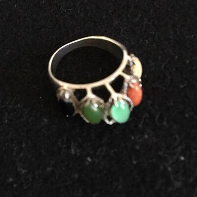 Vintage Sterling Ring with Multi Colored Stones Size 6