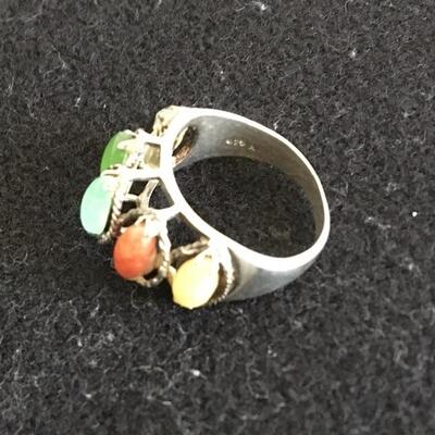 Vintage Sterling Ring with Multi Colored Stones Size 6