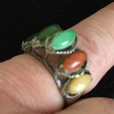 Vintage Sterling Ring with Multi Colored Stones Size 6