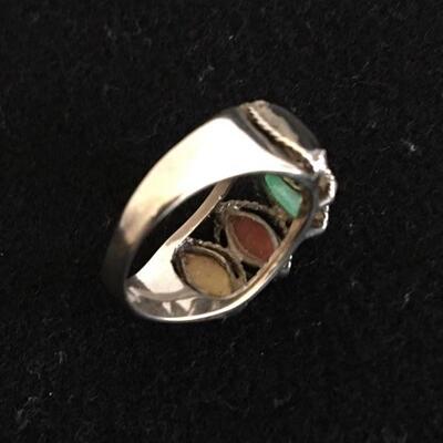 Vintage Sterling Ring with Multi Colored Stones Size 6