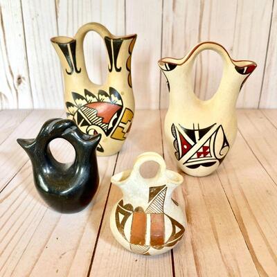 Lot 47  Vintage Native American Pueblo Pottery Group of Wedding Vases Acoma Jemez 