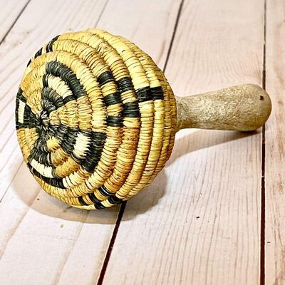 Lot 49  Vintage Native American Southwest Rattle Woven Head Wood Handle 