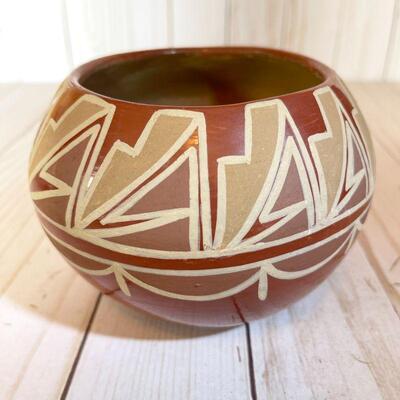 Lot 56  Native American Pueblo Pottery Red Ware Painted Design 