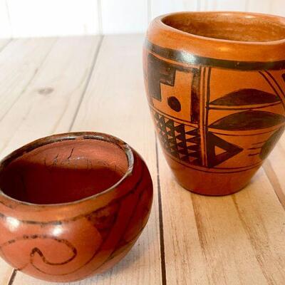 Lot 58  Native American Red Ware Pottery Small Bowl & Small Vase 