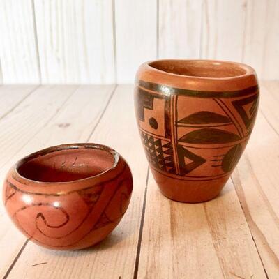 Lot 58  Native American Red Ware Pottery Small Bowl & Small Vase 