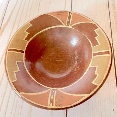 Lot 59  Native American Red Ware Pottery Pair of Shallow Bowls Painted Border Unsigned