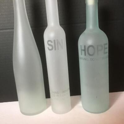 Q - 1270 Set of 3  Frosted Bottles Signed by Levear Studio 