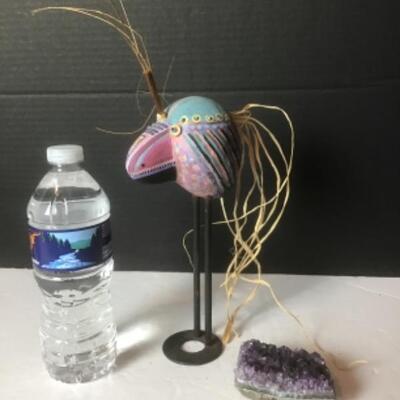 Q - 1272. Signed  by M. Zeldin, Whimsical Bird & Amethyst Crystal    