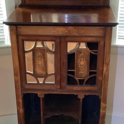 2033 Antique Inlaid French Style Music Stand with Mirrored Doors