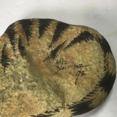 Q - 1273 Stone Painted Sleeping Cat by Mike Dolinger 