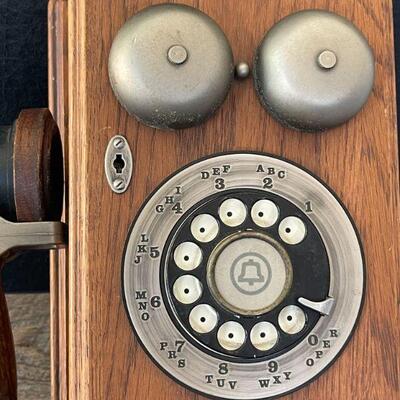 4: Vintage 1970's Oak Wooden Western Electric Rotary Dial Wall Telephone