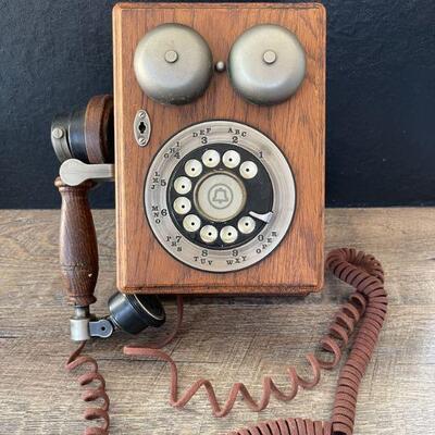 4: Vintage 1970's Oak Wooden Western Electric Rotary Dial Wall Telephone