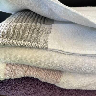 22: Grey & Purple Bath Towels and Shower Curtain