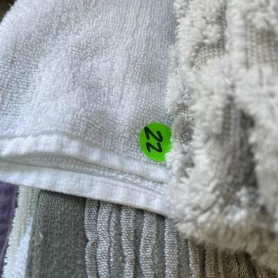 22: Grey & Purple Bath Towels and Shower Curtain