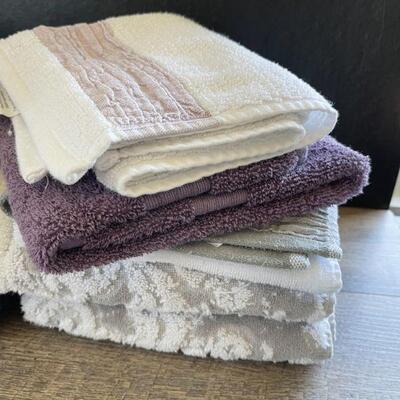 22: Grey & Purple Bath Towels and Shower Curtain
