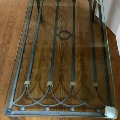 2036 Glass Top Wrought Iron and Brass Gate Design Coffee Table
