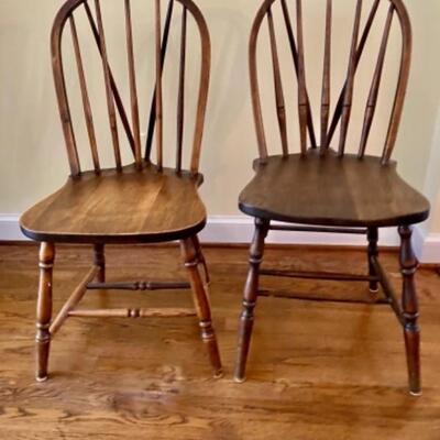 Pair of two Antique old  Windsor Primitive Plank Chairs 