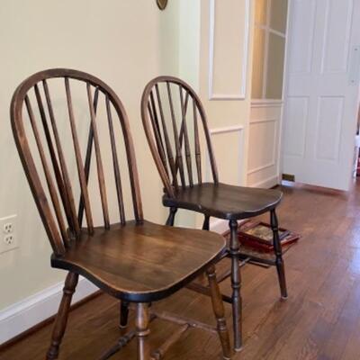 Pair of two Antique old  Windsor Primitive Plank Chairs 