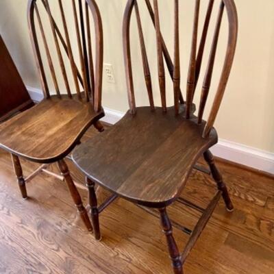 Pair of two Antique old  Windsor Primitive Plank Chairs 