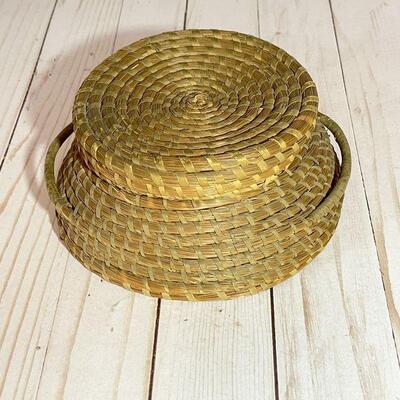 Lot 72  Native American Coiled Pine Needle Storage Basket & Lid