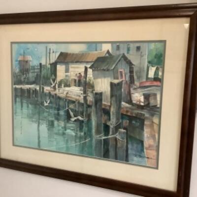 2044 Ruggieri Signed Watercolor Painting â€œBirds By The Docksideâ€