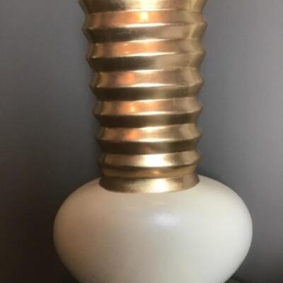 Q - 1287. Decorator Gold and White Ceramic Vase 