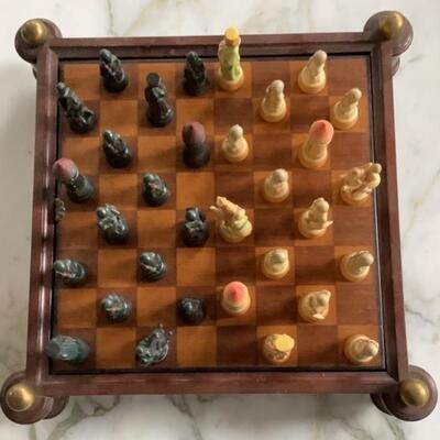2051 Vintage Anri Charlemagne Chess Set With Brass Ball Feet