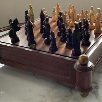 2051 Vintage Anri Charlemagne Chess Set With Brass Ball Feet