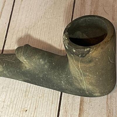 Lot 81. Native American Stone Pipe Labeled 17th Century Frog Effigy