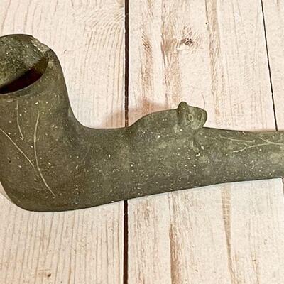 Lot 81. Native American Stone Pipe Labeled 17th Century Frog Effigy