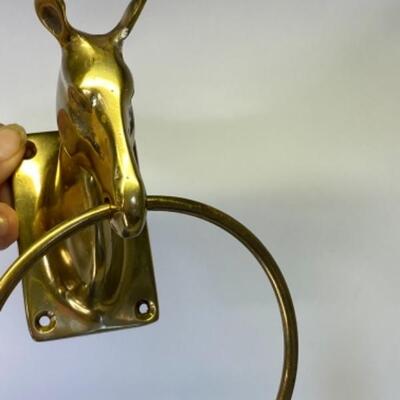 Vintage Hollywood Regency Brass Horse Head Towel Ring 