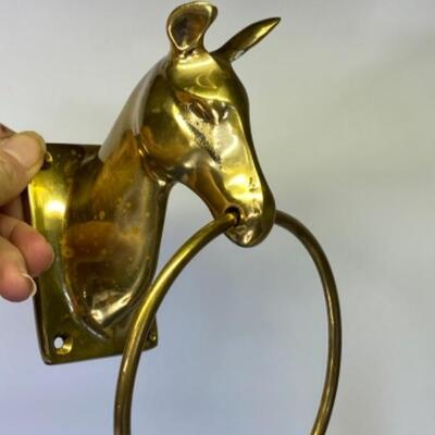Vintage Hollywood Regency Brass Horse Head Towel Ring 