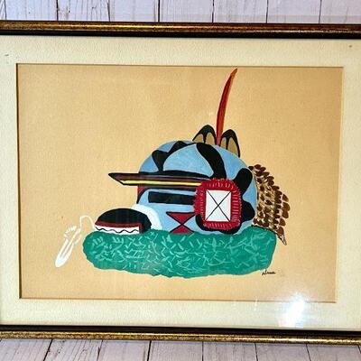 Lot 87  Framed Art Painting Signed Naha Hope Kachina Head 