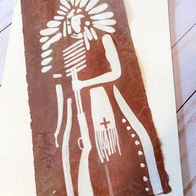 Lot 90  Native American Painting on Paper Indian Chief Signed Judy Kea