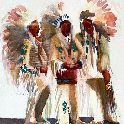 Lot 91  Native American Chiefs Water Color Signed by Judy Kea 