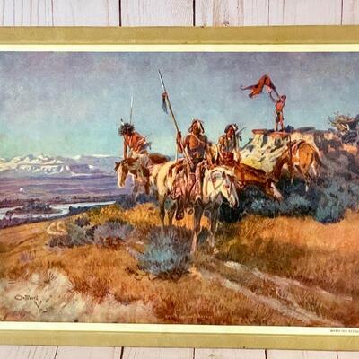 Lot 92  Plastic Coated Print by Charles Russell "When the Red Man Talks War" Native American 