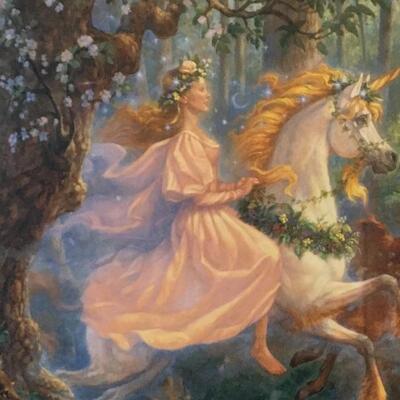 Scott Gustafson Limited Edition Signed Lithograph "The Maiden And The Unicorn". LOT A2