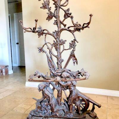 LOT 313   ANTIQUE REPRODUCTION FRENCH CAST METAL HAT RACK CORNEAU BROS. MILITARY FIGURES UMBRELLA STAND ORNATE 