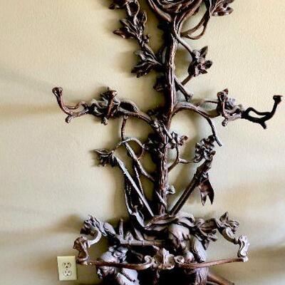 LOT 313   ANTIQUE REPRODUCTION FRENCH CAST METAL HAT RACK CORNEAU BROS. MILITARY FIGURES UMBRELLA STAND ORNATE 