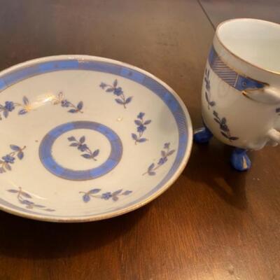 Antique Victoria Carlsbad Tri Footed Cup and Bowl or Saucer 