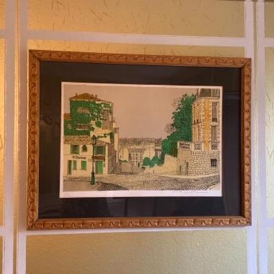 PARIS Lithograph Denis Paul Noyer SOLEIL SUR MONTMARTRE with French Carved Frame