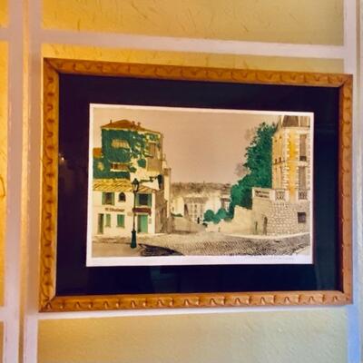 PARIS Lithograph Denis Paul Noyer SOLEIL SUR MONTMARTRE with French Carved Frame