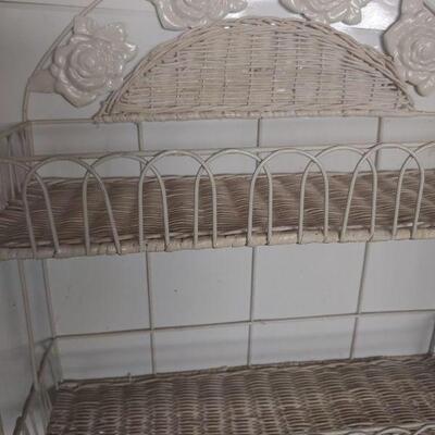 Vintage wicker shelf and metal frame